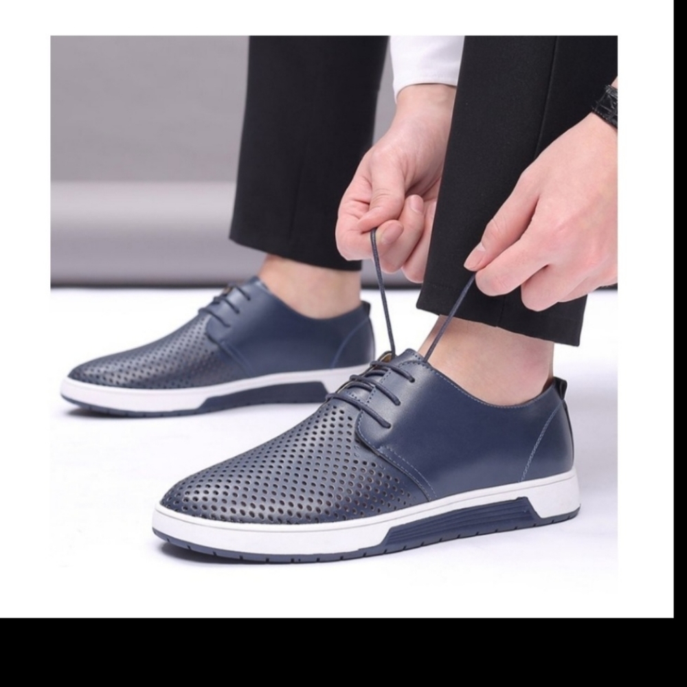 Merkmak navy blue leather oxford shoes